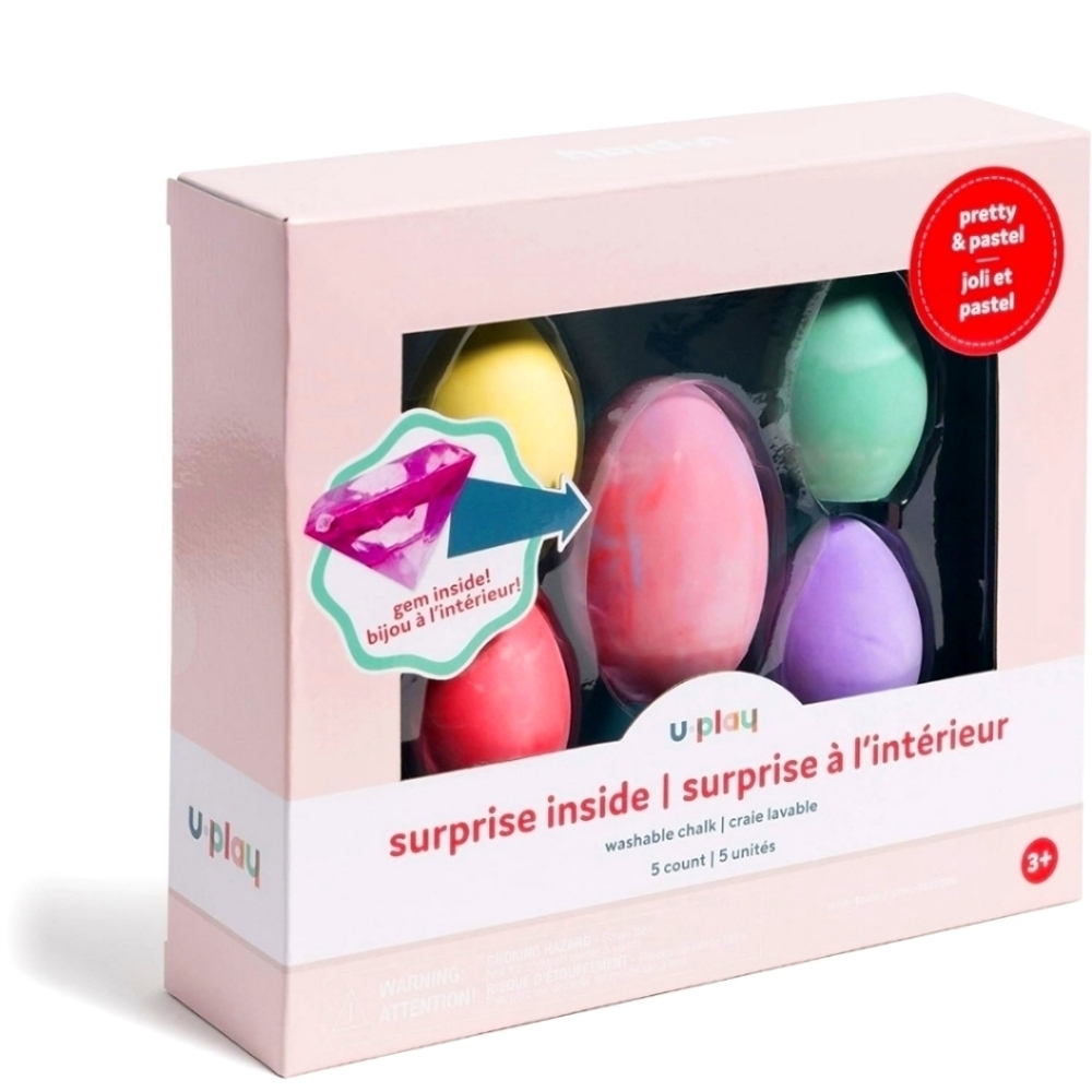NEW Play Gem Surprise Inside Chalk Eggs, Washable, Multicolored, 5 Pieces